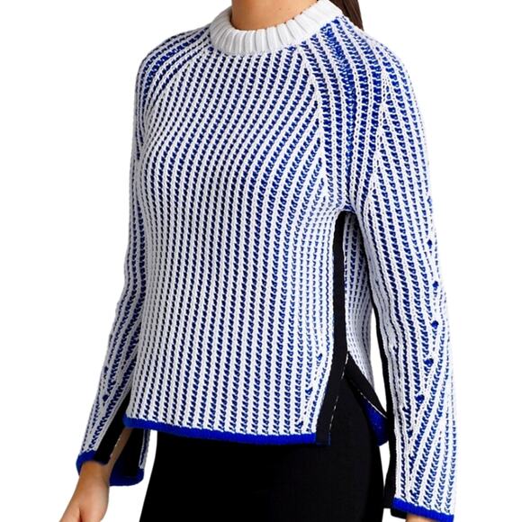 NWT$495 3.1 Phillip Lim Two-Tone Ribbed Knit White Blue Pullover Sweater Top XS - Picture 4 of 16